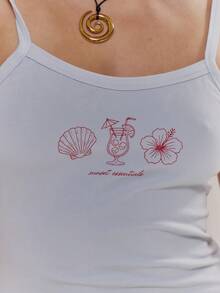 MUSERA Graphic Print "Sunset Essentials" Fitted Cami Top Spring Summer Cute Girly Holiday Vacation Beach Everyday Casual Sorbet Elegant - Multicolor - View 6