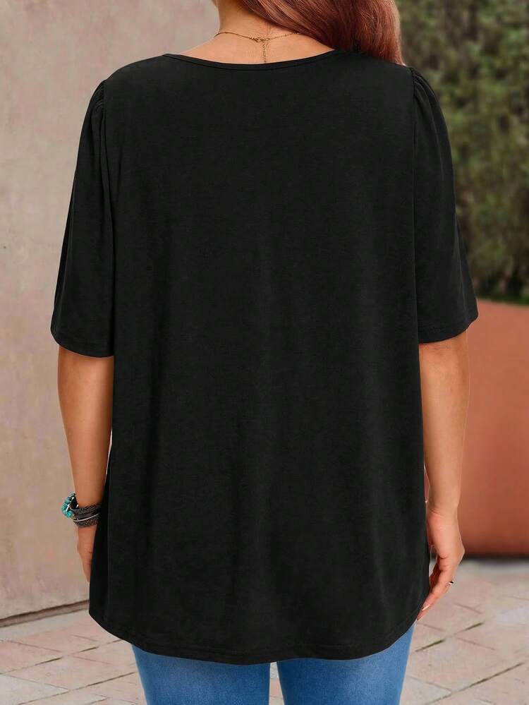 Plus Size Casual Solid Color Short Sleeve T-Shirt, Summer
