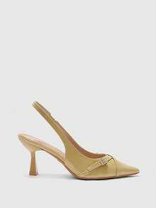 CUCCOO BIZCHIC Giày cao gót nữ thanh lịch kiểu slingback, quai kép, khóa cài, mũi nhọn, gót trung bình. - Màu vàng nhạt - Xem 2