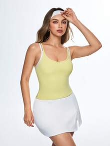 Eassivo 女士二合一吊带运动上衣瑜伽服 - 黃色 - 查看 4