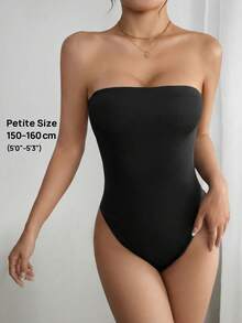 SHEIN PETITE Body de tubo sólido, moda de verano para mujer - Negro - Ver 7