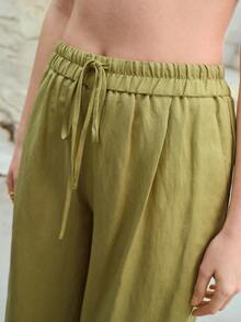 MOTF PREMIUM QUẦN VEST PHA VẢI LINEN CÓ DÂY RÚT Ở EO, XUÂN/HÈ - màu xanh lá - Xem 5