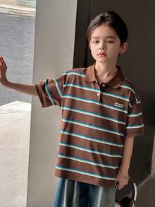 DAZY Áo polo tay ngắn kẻ sọc cho bé trai - màu nâu - Xem 7