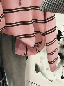 SHEIN EZwear Casual Minimalist Pink Printed Sweatshirt Sweatshirt, Suitable For Autumn/Winter - Multicolor - View 3