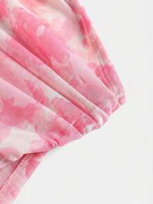 SHEIN Girlism Teen Girl Knit Mesh Floral Pattern Hem Slit Ruched Tube Top - Pink - View 3