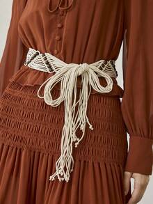 MOTF PREMIUM NEW BOHEMIAN STYLE BEADED FRINGED BELT - White - View 5