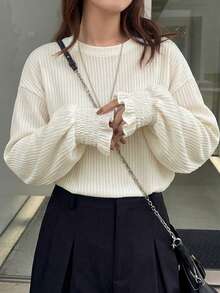 FRIFUL 女士休闲宽松落肩长袖T恤 夏季 - 米色 - 查看 5