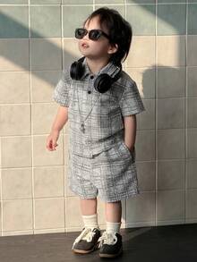 DAZY 2件組 嬰兒男童韓式圓領短袖休閒T恤與短褲套裝 夏季幼兒 - 灰色 - 查看 8