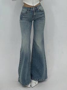 DAZY Quần jeans ống loe rách dành cho nữ - Màu xanh lam - Xem 7