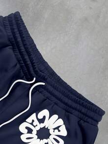 Manfinity EMRG 男士夏季休闲印花抽绳短裤 - 藏蓝色 - 查看 4