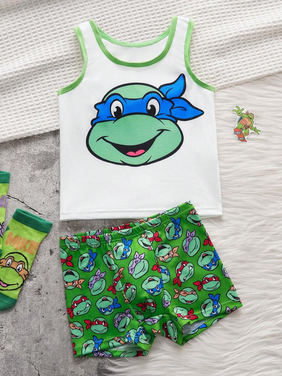 TEENAGE MUTANT NINJA TURTLES | SHEIN Áo ba lỗ và quần short cho bé trai MUTANT TURTLES - trắng - Xem 1