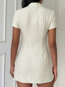 Aloruh 性感蕾丝拼接镂空吊带迷你修身连衣裙，适合派对、约会、夏季穿着/蝴蝶结装饰/生日/休闲场合 - 杏色 - 查看 3