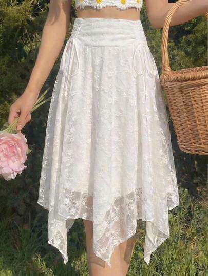 SHEIN MOD Plus Size Asymmetric Beaded Brown Long Skirt, Vintage Style, Stylish Design, Spring/Summer