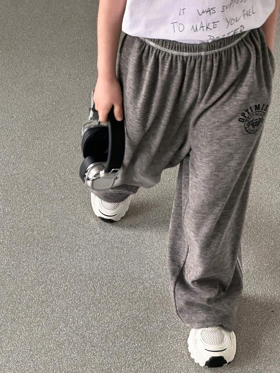 DAZY Quần ống rộng, cạp chun, in chữ dành cho bé trai tuổi teen. - Màu Khaki - Xem 1