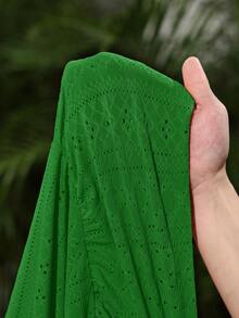 Veslaya Đầm ngắn không tay dáng xòe, chất liệu jacquard khoét rỗng, màu vàng trơn, thích hợp cho kỳ nghỉ biển. - màu xanh lá - Xem 8