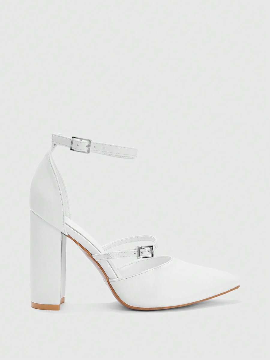 CUCCOO BIZCHIC Tacones altos con decoración de rhinestones, elegante atuendo de oficina y uso diario, estilo vintage, adecuado para primavera, vacaciones de primavera, Pascua y Navidad - Blanco - Ver 1