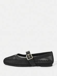 Styleloop Women's Hollow Design Buckle Flat Fashion Loafers - Black - View 2