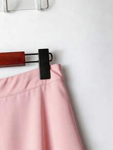 GlowEve Jupe décontractée élégante à ourlet asymétrique en maille et patchwork pour femmes, polyvalente pour le travail et les loisirs - Rose bonbon - View 5
