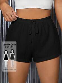 SHEIN PETITE Ladies' Solid Drawstring Shorts - Black - View 6