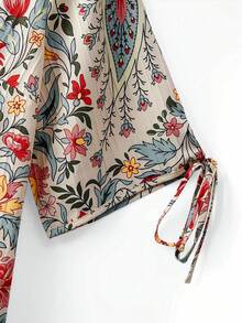 Linhara Ditsy Floral Loose Short Sleeve Shirt, Retro Soft Style - Multicolor - View 4