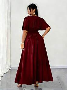 Elenzga Plus Size Women's Elegant Backless Vacation Dress, Versatile Design, 2025 Spring/Summer New Arrival - Burgundy - View 6