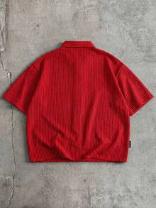 SWAVVY Men's Casual Striped Print Loose Fit Short Sleeve Shirt, Spring/Summer - Red - View 2