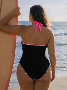 Swim SPRTY Traje de baño de una pieza con volantes en el bajo y corte cruzado en el cuello para mujer talla grande, nueva colección Primavera/Verano 2026 - Multicolor - Ver 2