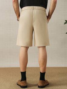 Calvornis Shorts Casual Masculina de Linho Reta e Solta, Estilo Retrô Vintage de Negócios e Transporte - Caqui - Visão 2