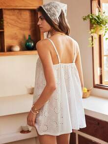 White Ruffled Embroidered Tie-Up Frill Trim Bohemian Romantic Nightgown For Women - White - View 2