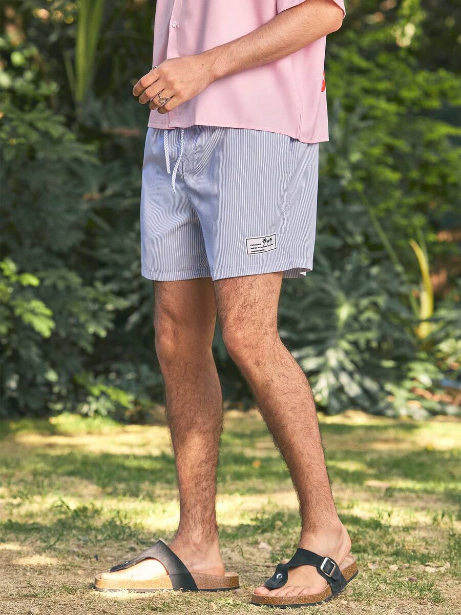 Open Phase 男士休闲梭织竖条纹抽绳腰直筒短裤 - 彩色 - 查看 1