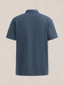 Mercer Haus Men's Solid Color Wide Placket Pineapple Print Short Sleeve Polo Shirt, Casual Business Formal Wear Holiday Summer Beach - Baby Blue - View 6
