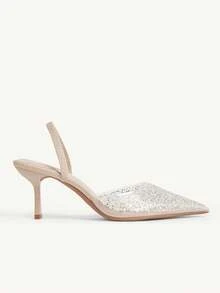 CUCCOO CHICEST Bombas de tacón alto con punta puntiaguda, de tacón transparente, con perlas y strass, sexy y elegante - Beis - Ver 3