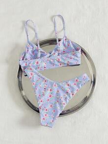 Swim Mod Women's Floral Print Twist Front Bikini Set, Beach Vacation Style - Multicolor - View 2
