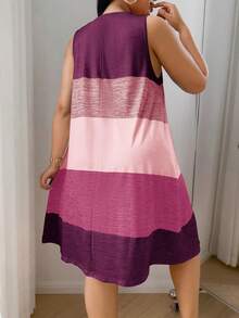 SHEIN Gaun Tidur Santai Kasual Wanita Ukuran Besar dengan Motif Patchwork Warna-warni - Red Violet - View 2