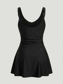 Sweetra CURVE Plus Size Women's Plain & Simple Daily One-Piece Swimsuit Summer - Black - View 2