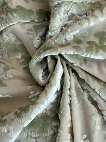 Rafferiza Women's Fashion Velvet Burnout Draped Neck Short Sleeve Crop Top + Bodycon Fishtail Hem Skirt 2-Piece Set - Green - View 8