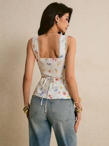 Poéselle 优雅印花前扣无袖上衣，印花上衣，外出上衣，女士度假装扮，乡村风女士装扮，女士沙滩装扮，完美适合度假、旅行、周末和下午茶时间穿着，春夏女士休闲装扮，夏季上衣可搭配牛仔裤，夏季女士上衣 - 彩色 - 查看 7