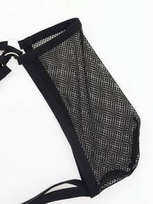 SHEIN DrisQ Men's Sheer Fishnet Sexy Thong Underwear Jockstrap Breathable - Black - View 5