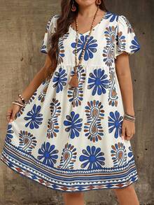 EMERY ROSE Plus Size Casual Allover Print Dress - Blue - View 5