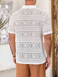 VENTUSAIL 男士短袖纹理面料 Polo 衫，适合外出、聚会和度假；男士蕾丝网眼衬衫；白色蕾丝男士衬衫；开襟针织衬衫；男士夏季上衣；男士钩针衬衫；复古风格，适合日常休闲、周末旅行、户外活动、探险旅行、轻松的工作环境或半正式场合；男友/丈夫礼物；周年纪念/生日礼物；派对；夏季假期；婚礼；春夏男士邮轮套装；游艇套装；男士沙滩套装 - 白色 - 查看 5