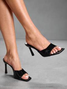 CUCCOO SZL 女士鞋履 春夏新款黑色镜面一体式露趾简约高跟凉鞋 时尚舒适 百搭性感派对凉鞋 露趾凉鞋 - 332-6鏡面黑 - 查看 5