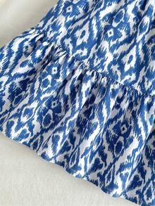 Travachic KIDS Young Girl Floral Print Ruffle Hem Bohemian Style Summer Dress - Blue and White - View 4