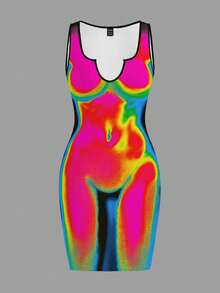 Slaydiva 新款春夏休闲简约无袖修身连衣裙/音乐节/休闲简约基础款/Y2K/街头风/街头甜美/网络红人热销款/日常约会/辣妹风/性感/夜店/返校季/外出/嘻哈/网络爆款同款/颓废风/热成像印花Y2K泳衣 女士泳衣 收腹Y2K连衣裙 女士时尚连衣裙 惊艳连衣裙 - 彩色 - 查看 3