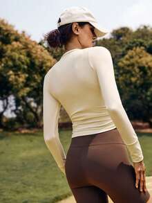 Medorelle 休闲百搭显瘦褶皱黄色女式衬衫，瑜伽上衣，长袖运动上衣，女士上衣，健身服，女士运动上衣，女士长袖上衣，女士运动服，女士运动套装，女士运动套装，长袖运动上衣，女士跑步上衣 - 黃色 - 查看 2