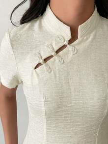 Aloruh 性感蕾丝拼接镂空吊带迷你修身连衣裙，适合派对、约会、夏季穿着/蝴蝶结装饰/生日/休闲场合 - 杏色 - 查看 5