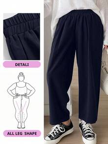 Dazy Plus 黑色宽松松紧腰哈伦裤，休闲九分裤，四季皆宜 - 藏蓝色 - 查看 1