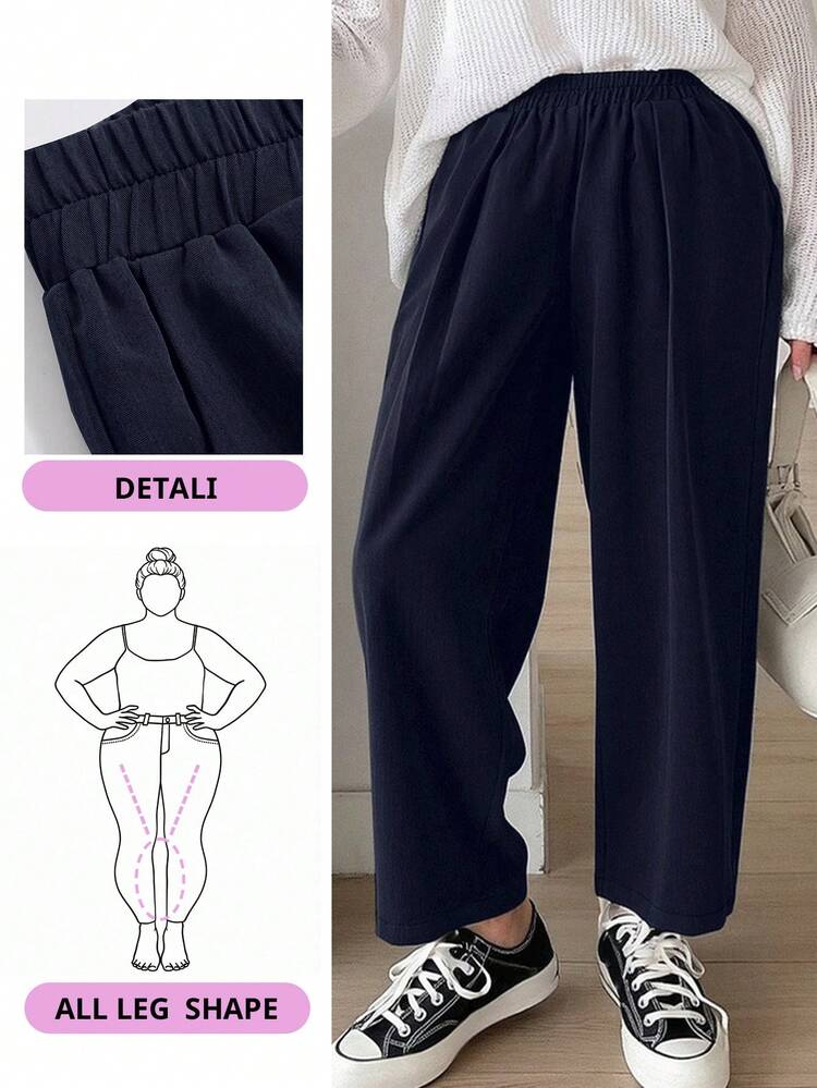 Dazy Plus Black Loose Elastic Waist Harem Pants, Casual Cropped Trousers, All Season