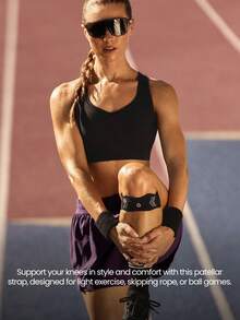 GLOWMODE 1条装 Hustle & Flow 针织吸汗速干透气硅胶垫减震可调节绑带护膝，适用于跑步、慢跑、训练、徒步、网球、高尔夫等日常运动。 - 黑色 - 查看 2