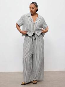 Maija Plus Size Front Button Casual Short Sleeve Printed Shirt Women Vacation Summer Casual For Vintage Old Money Teacher Romantic, Fashion, Versatile Women Party Top Beach Holiday Going Out Graduation Elegant Casual Formal Attire Work Office For Women - Black and White - View 6