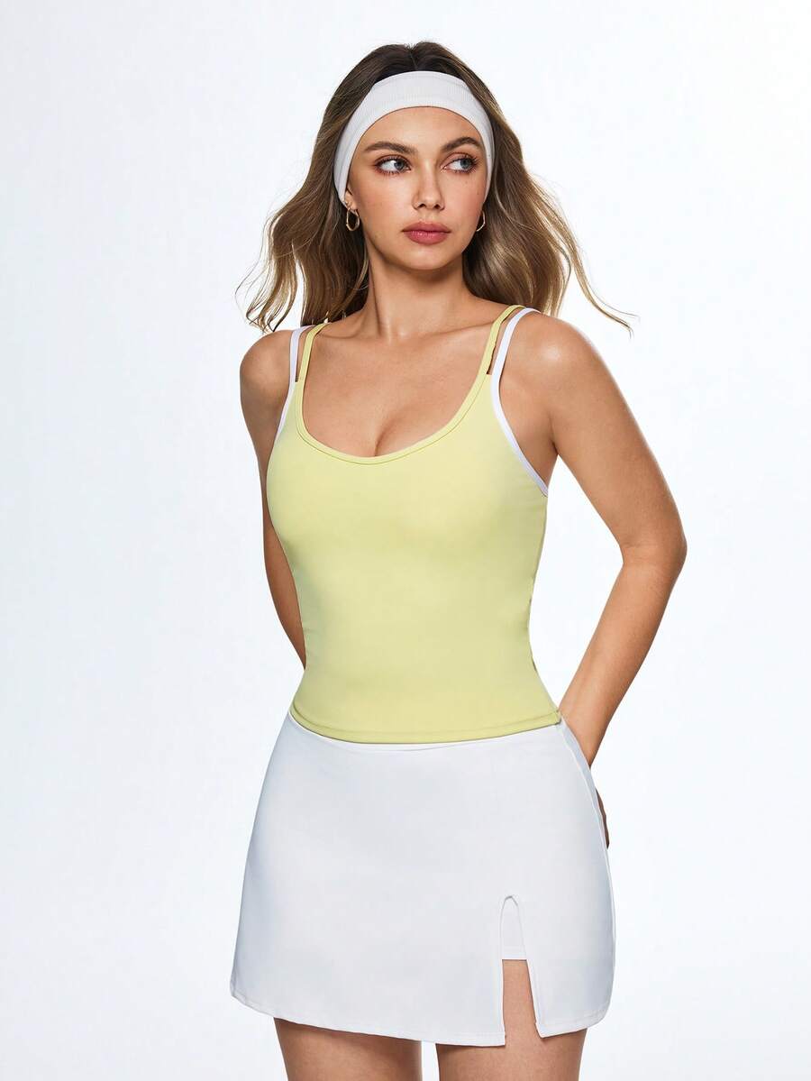 Eassivo Women's 2 In 1 Camisole Sports Top Yoga Outfit - Yellow - View 1